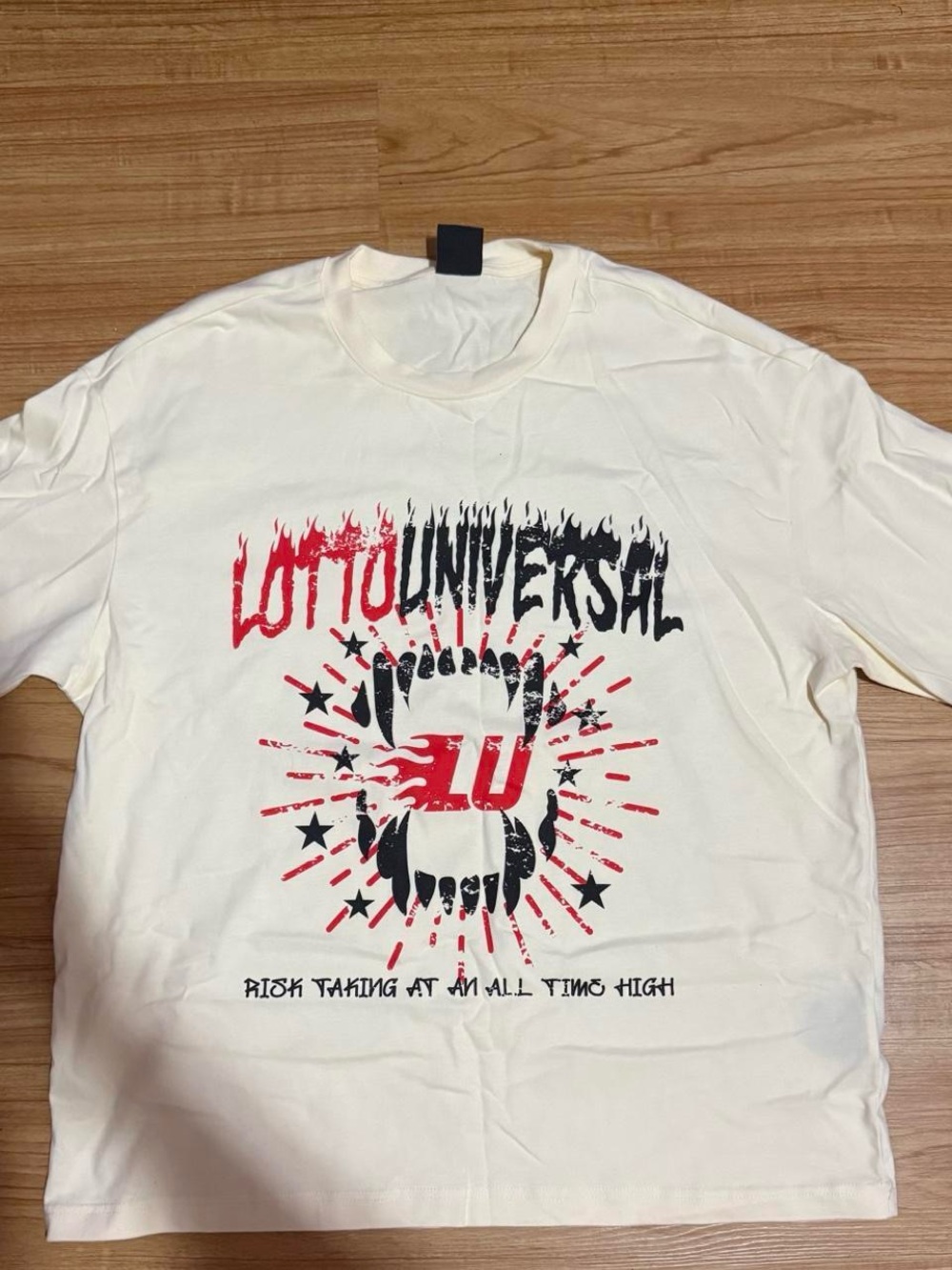 Universal Cream Graphic Short-Sleeve Tee with Red and Black Print